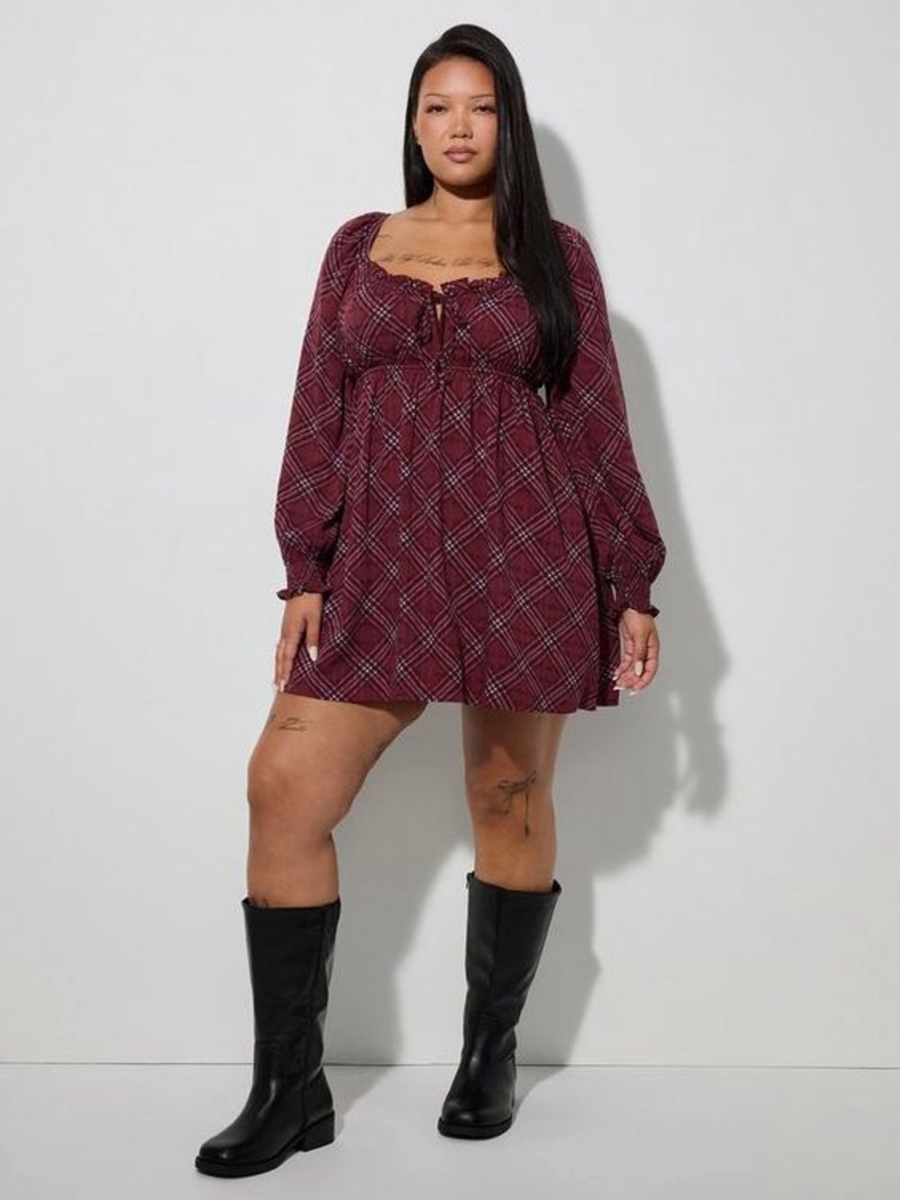 Torrid LoveSick Plaid Babydoll Mini Dress - Burgundy (Callisto Plaid) 🔥